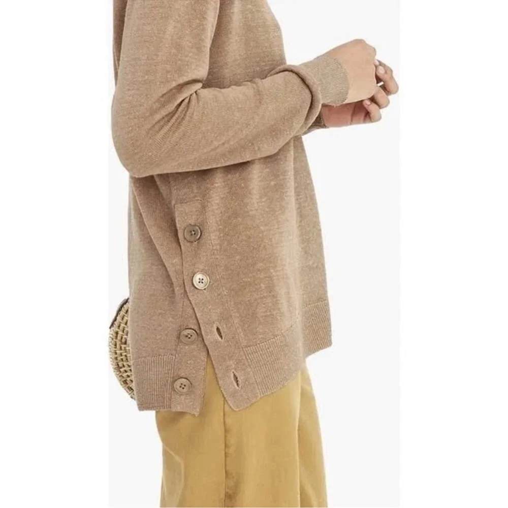J. Crew Side Button Linen Blend V-Neck Sweater